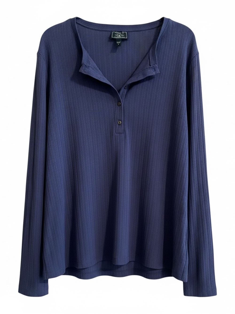 G.H. Bass Dark Blue Ribbed Henley Lightweight Long-Sleeve Women’s Top Size Large